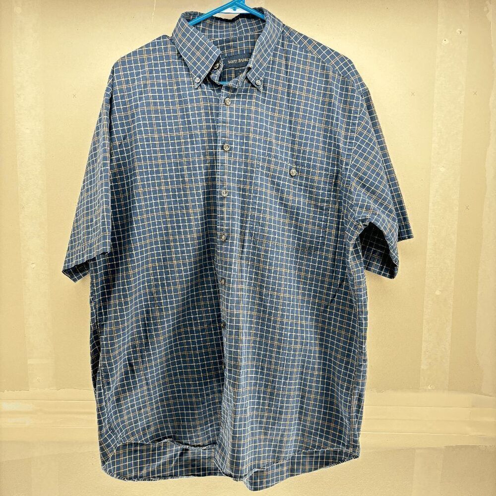 Scott Barber Shirt Black Plaid Short Sleeve Button Down Cotton Lightweight Large
